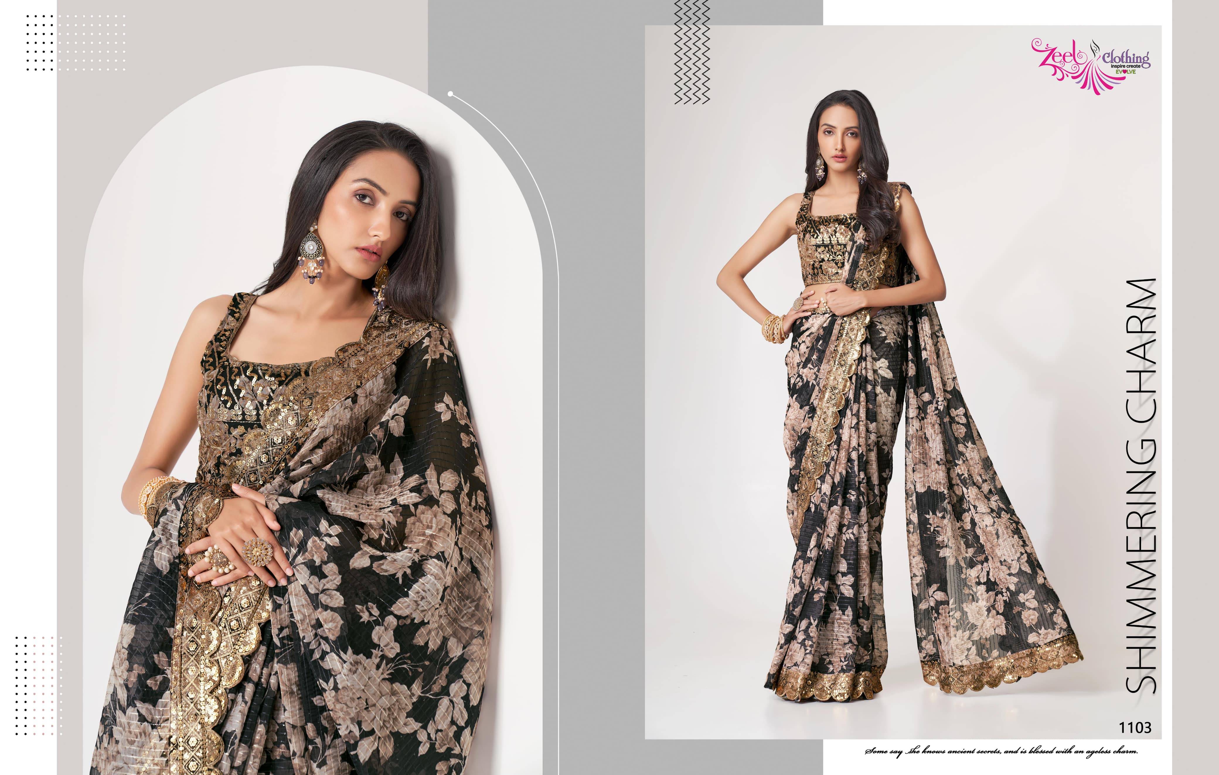 Floral sarees vol-1 By Zeel Clothing 1101 To 1109 Series Indian Traditional Wear Collection Beautiful Stylish Fancy Colorful Party Wear & Organza At Wholesale Price